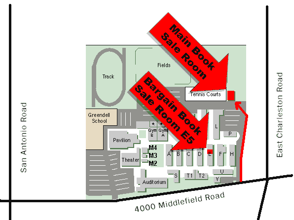 The Cubberley book sale room is near the tennis courts